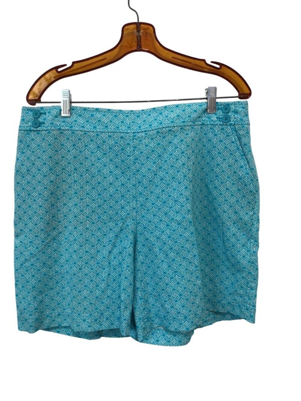 Talbots Shorts Womens Size 14 Turquoise Blue Linen Blend Flat Front Comfortable